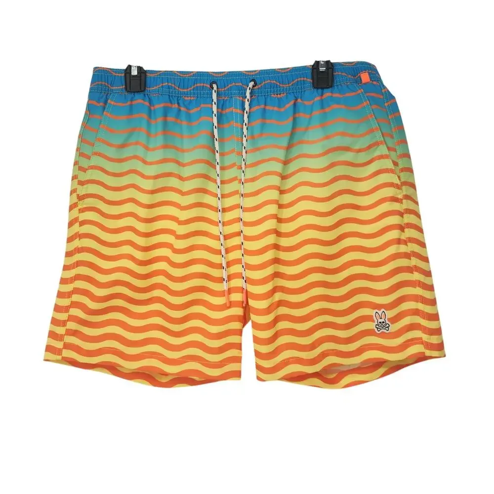 Psycho‎ Bunny Lemon Tonic Pridmouth Patterned Lined Swim Trunks Men's L